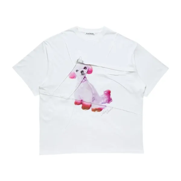 Acne Studios Poodle Print Deconstructed White T-Shirt - 1