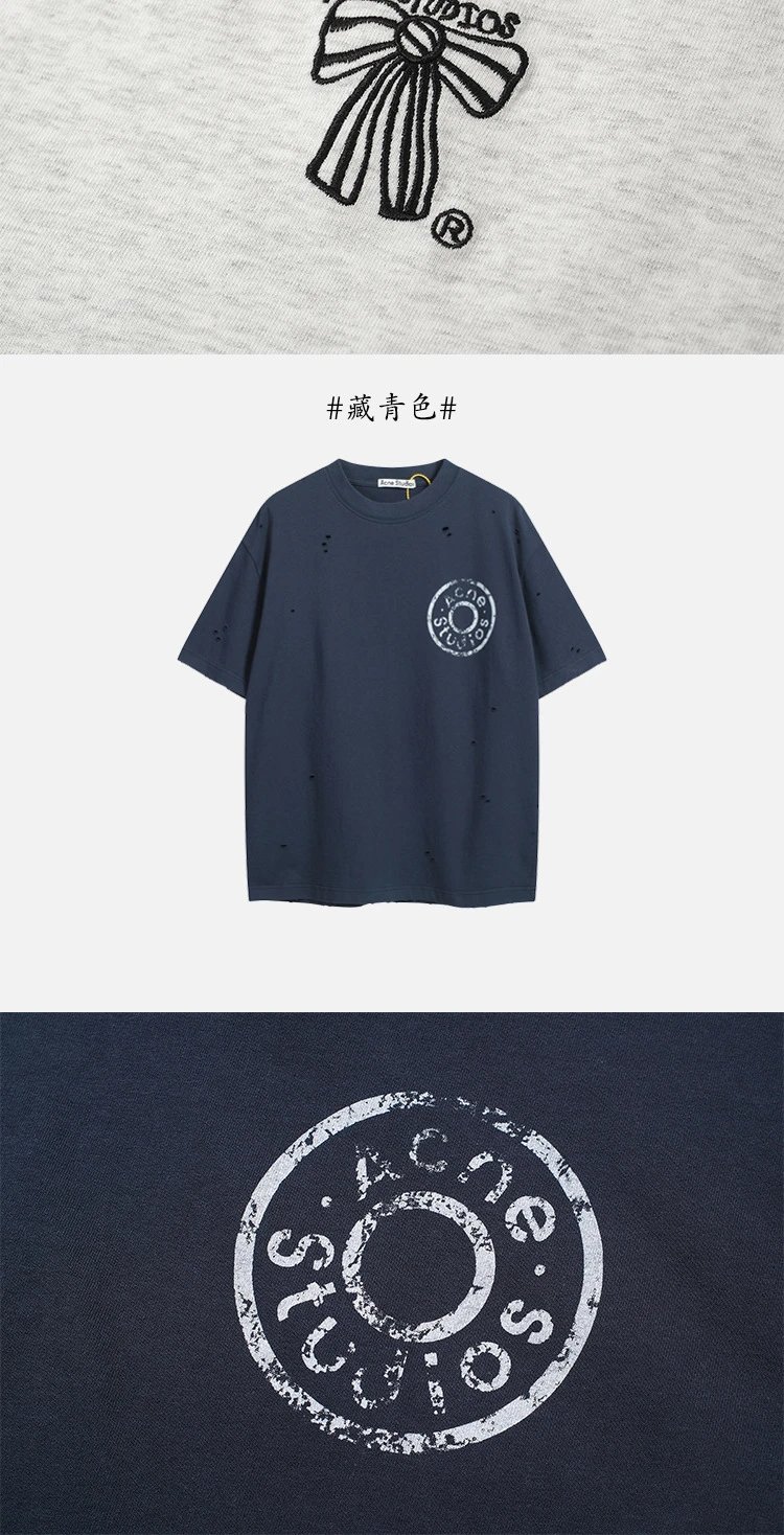 Acne Studios Distressed Logo T-Shirt Navy - 25