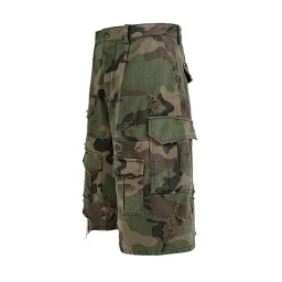 thumbnail for 2025 Destruction Camouflage Stone Mill Wash Distressed Cropped Pants American Ripped Cargo Pants Loose Wide-leg Shorts