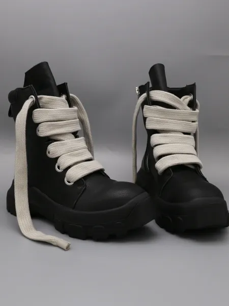Design Chunky Combat Boot Black with Off-White Laces - 2