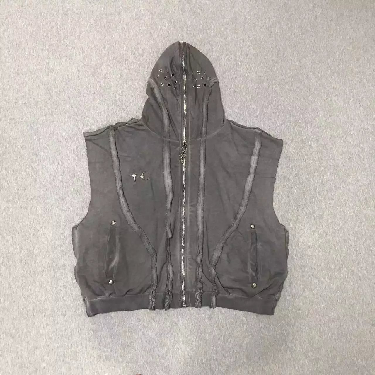 Gray Zip-Up Hooded Vest