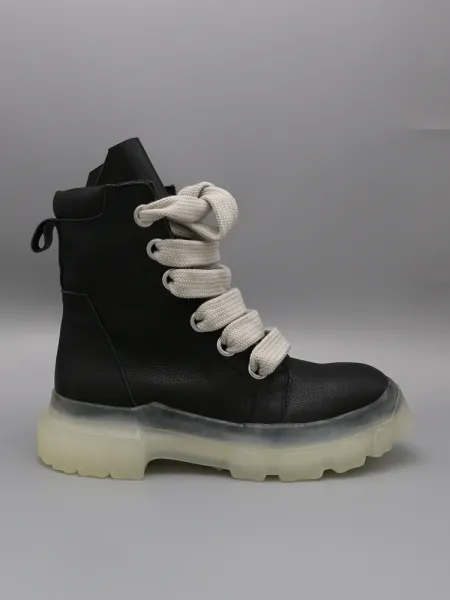 Design Chunky Combat Boot Black with Off-White Laces - 4