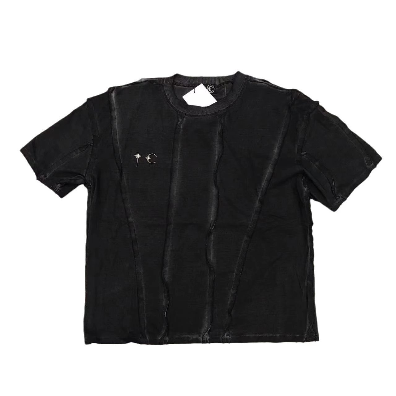 Black Short Sleeve T-Shirt with Embroidered Detail