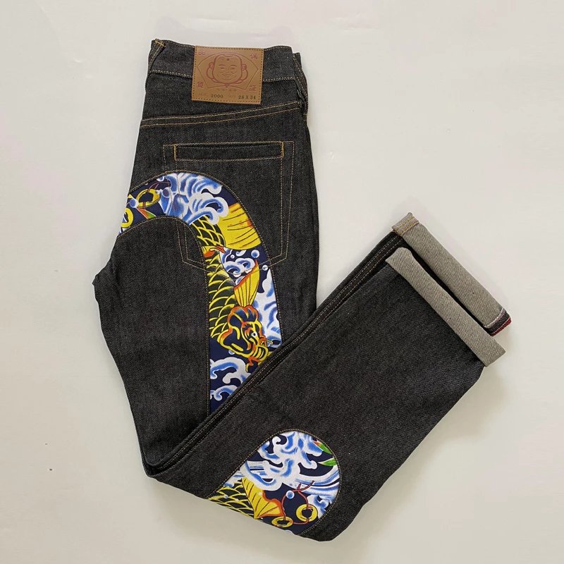 Evisu Daruma Patchwork Denim Jeans Black - 4