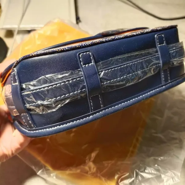Design Crossbody Bag Navy Blue with White Stitching and Clear Strap Cover - 1