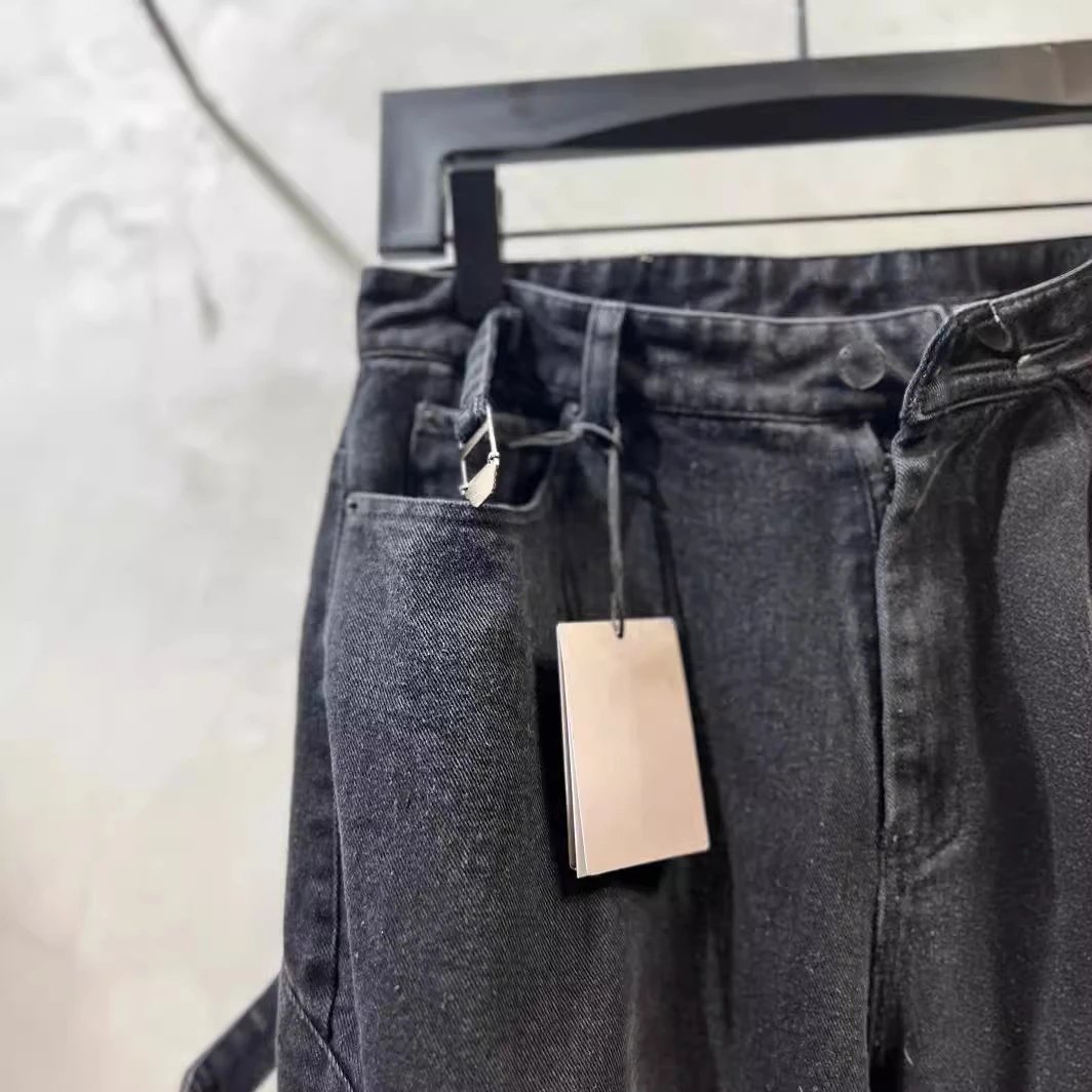 Design Cargo Wide-Leg Black Denim Pants Jeans - 8