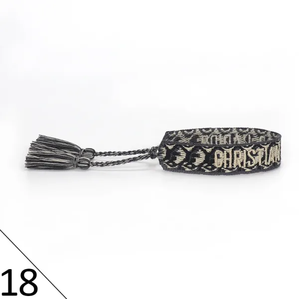 Dior Oblique Jacquard Wristband Black Beige Tassel Bracelet Jewelry - 1