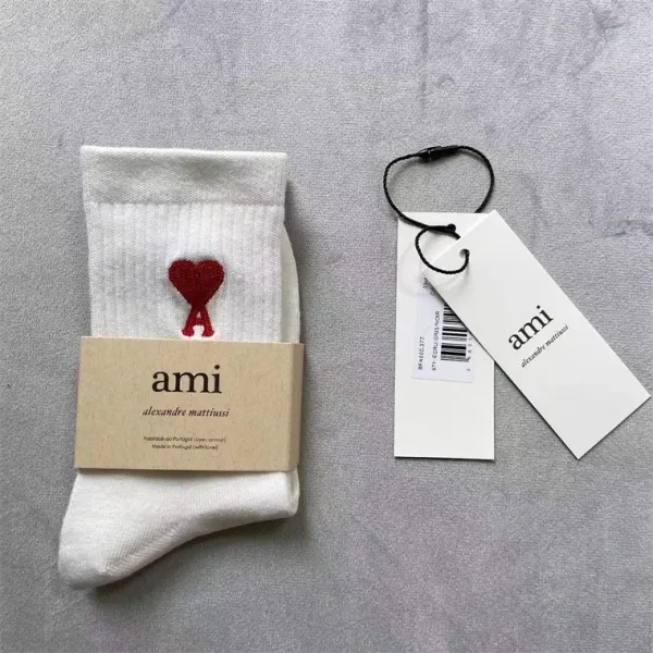 Ami Alexandre Mattiussi Striped Heart Embroidery Socks Green - 3