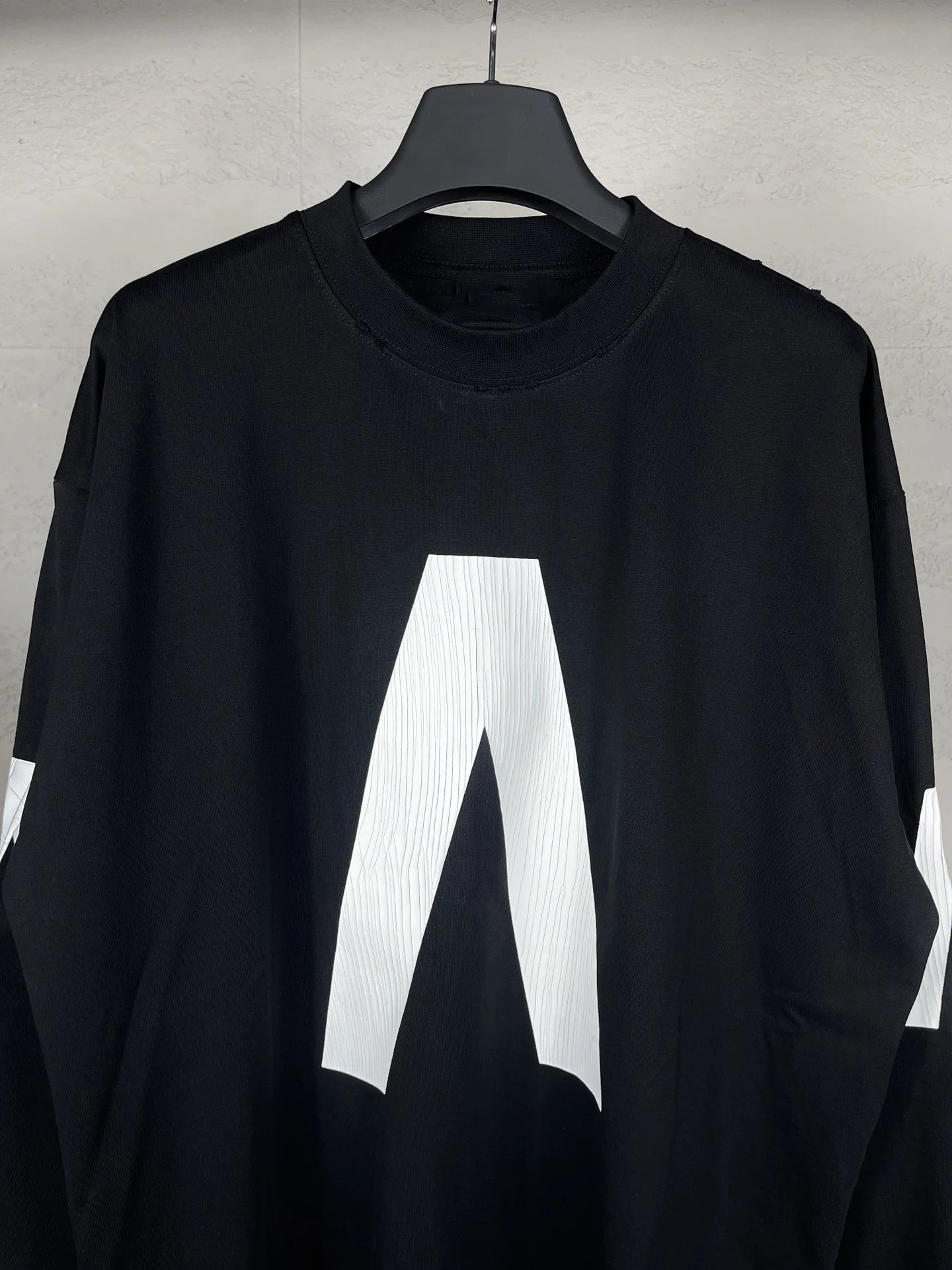 Black Oversized Long Sleeve Tee with Large White 'A
