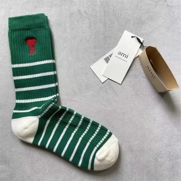 Ami Alexandre Mattiussi Striped Heart Embroidery Socks Green - 1