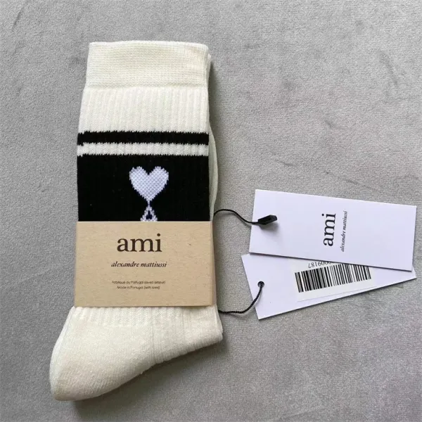 Ami Alexandre Mattiussi Striped Heart Embroidery Socks Green - 5