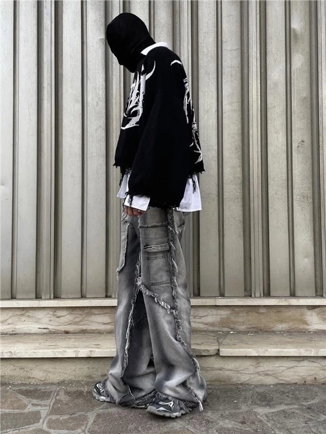 Gallery Dept. Distressed Wide-Leg Patchwork Jeans Silver - 17