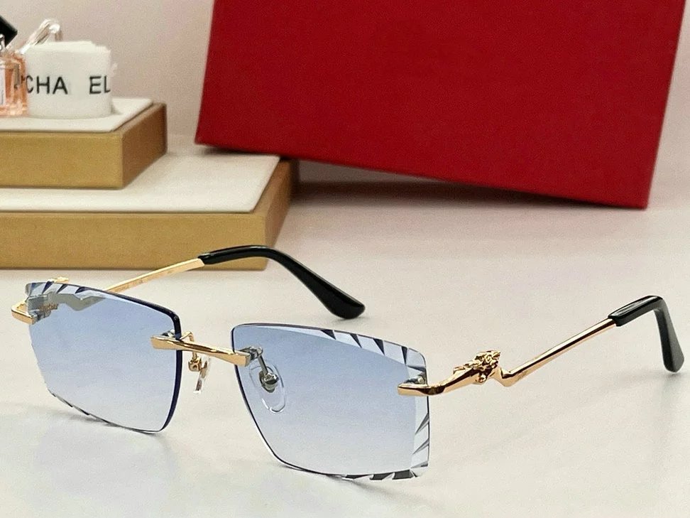 Design Rimless Gradient Sunglasses with Gold Panther Temple Tips Eyewear - 6