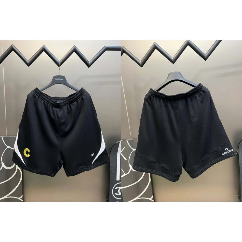 Balenciaga Black Shorts with White and Yellow Accents