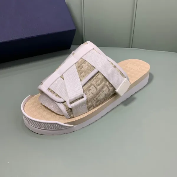 Design Slide Sandal with Monogram-Print Upper and Adjustable Straps White / Beige Slippers - 1