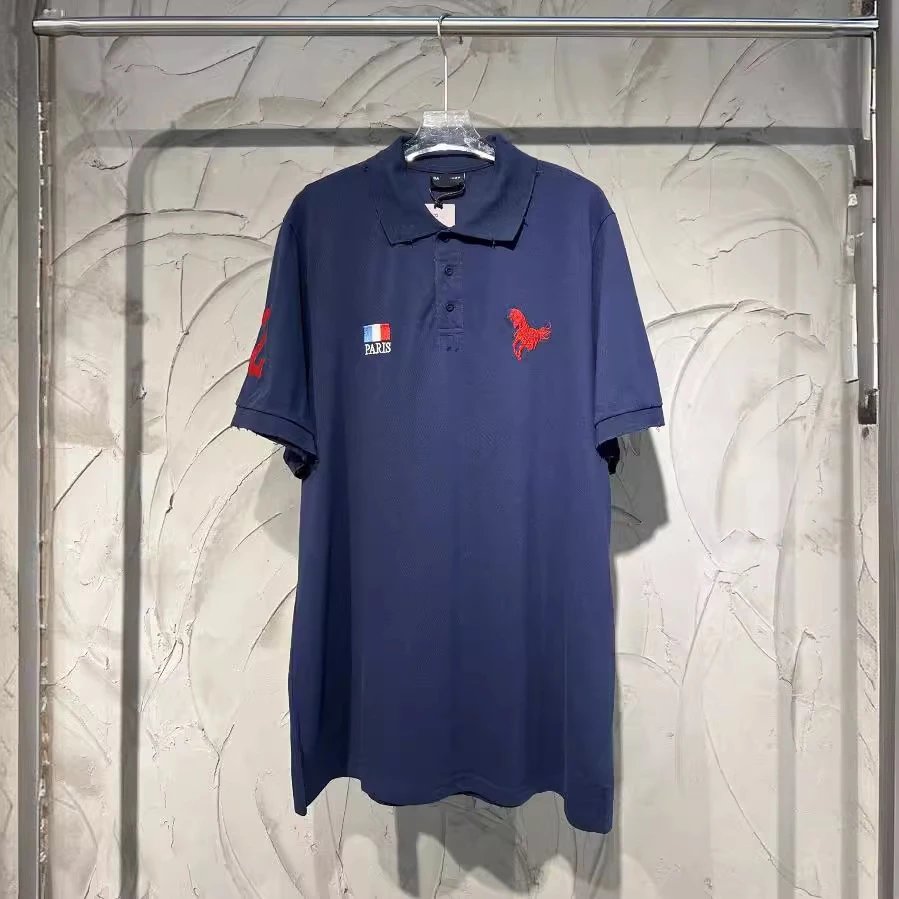 Blue Polo Shirt with Red Embroidery