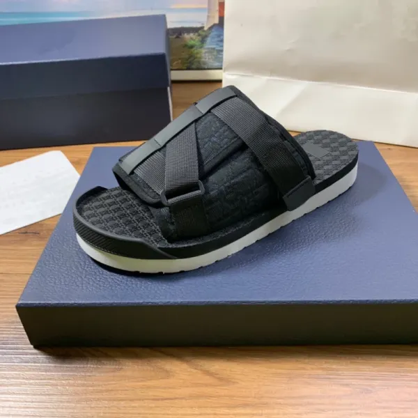 Dior B23 Slide Black Monogram Strap Sandals Slippers - 1