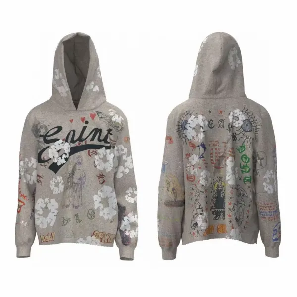 Saint Tears Oversized Graphic Hoodie Beige Multicolor Hoodie - 1