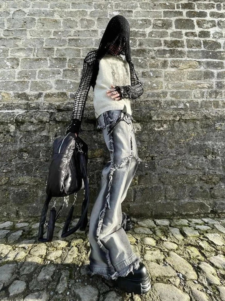 Gallery Dept. Distressed Wide-Leg Patchwork Jeans Silver - 13