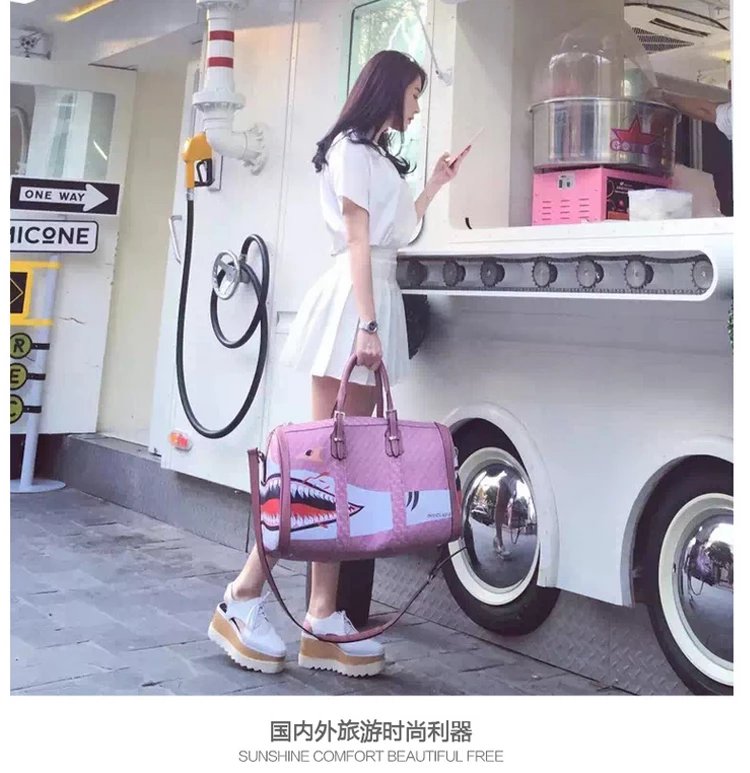 Pink Travel Bag with Shark Design