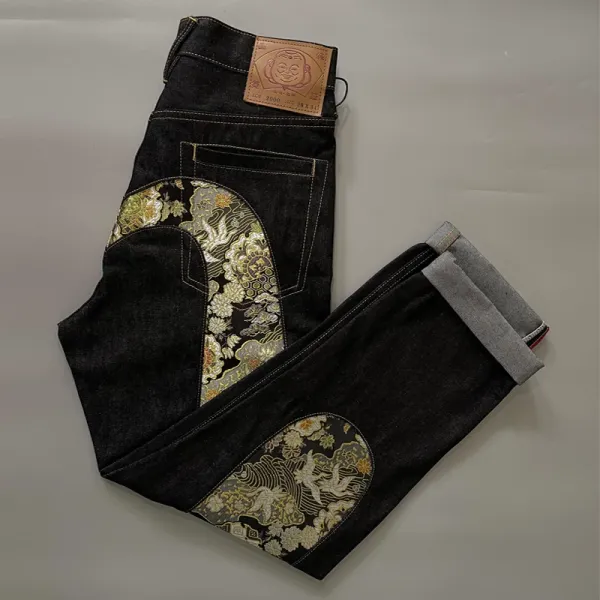 Evisu Samurai Embroidery Raw Denim Jeans Black - 1