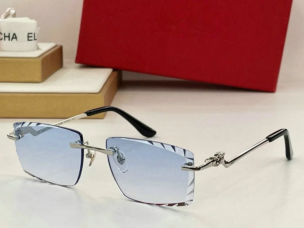Design Rimless Gradient Sunglasses with Gold Panther Temple Tips Eyewear - 8
