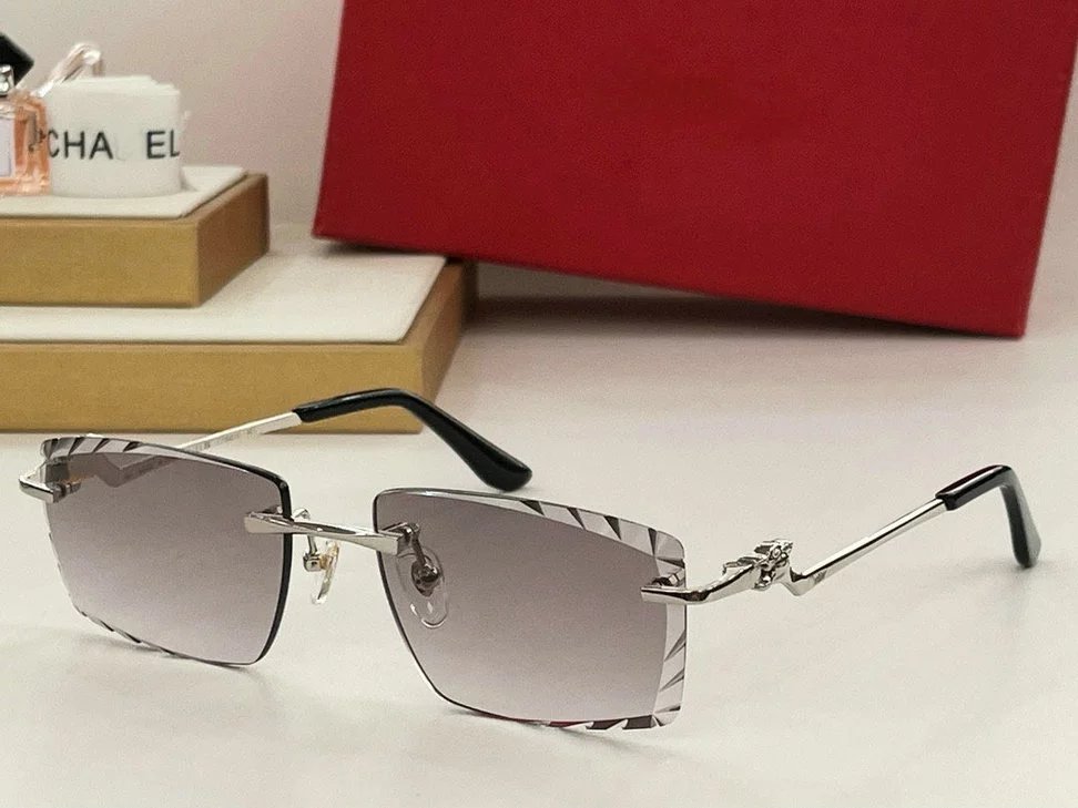 Design Rimless Gradient Sunglasses with Gold Panther Temple Tips Eyewear - 3