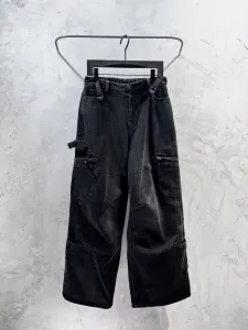 Design Cargo Wide-Leg Black Denim Pants Jeans