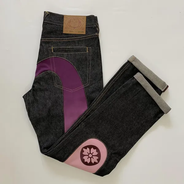 Evisu Sakura Patchwork Jeans Purple Pink Black - 1