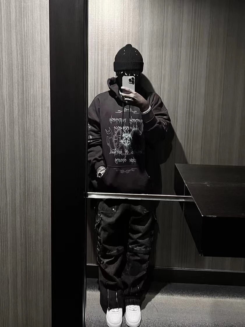 Black Hooded Sweatshirt with Graphic Design