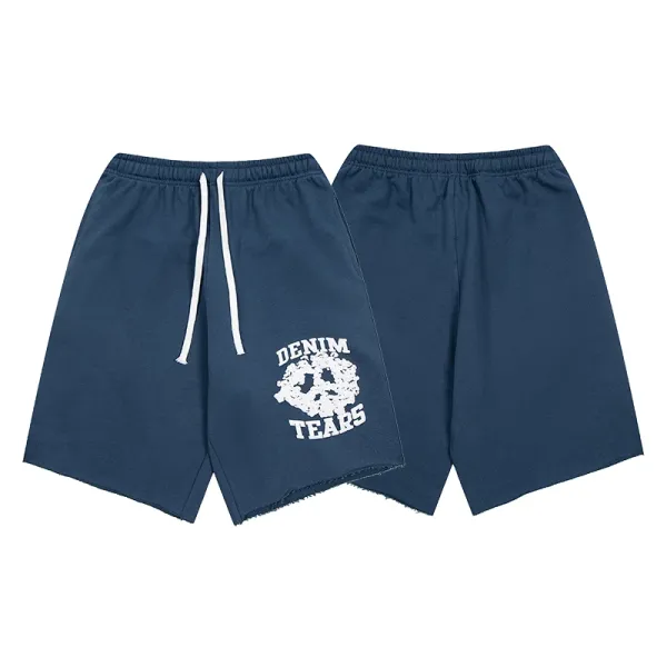 Denim Tears Logo Print Drawstring Shorts Navy - 1