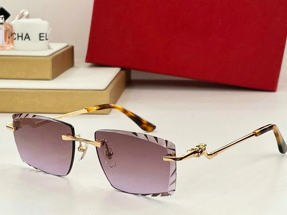 Design Rimless Gradient Sunglasses with Gold Panther Temple Tips Eyewear - 2