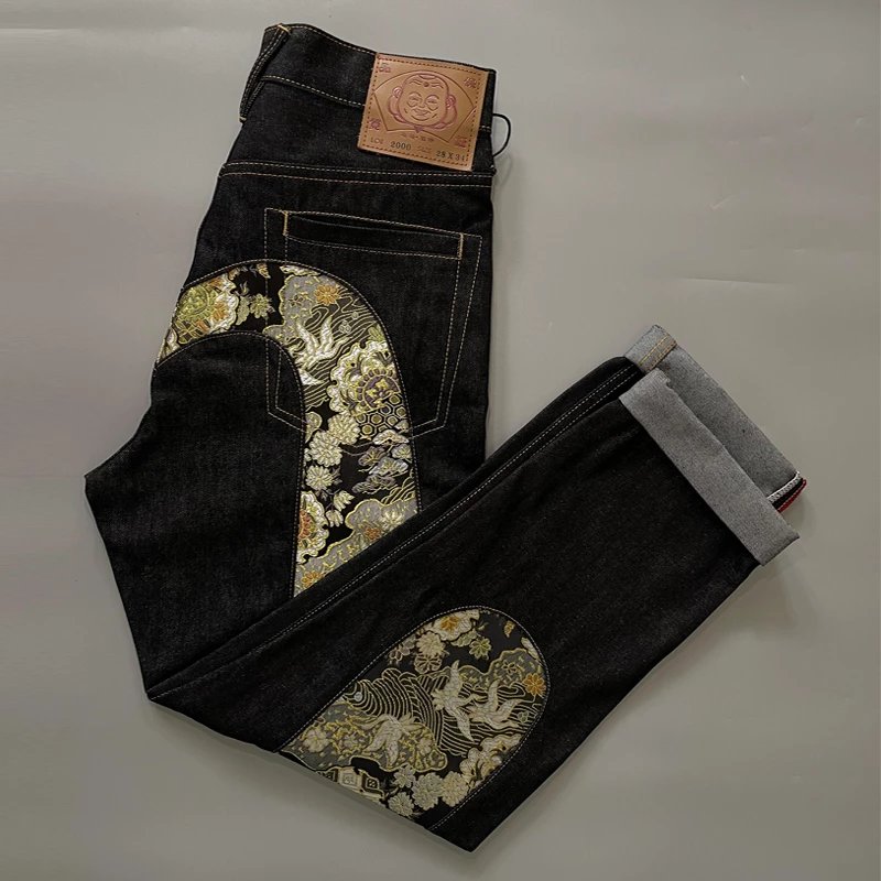 Evisu Daruma Patchwork Denim Jeans Black - 5
