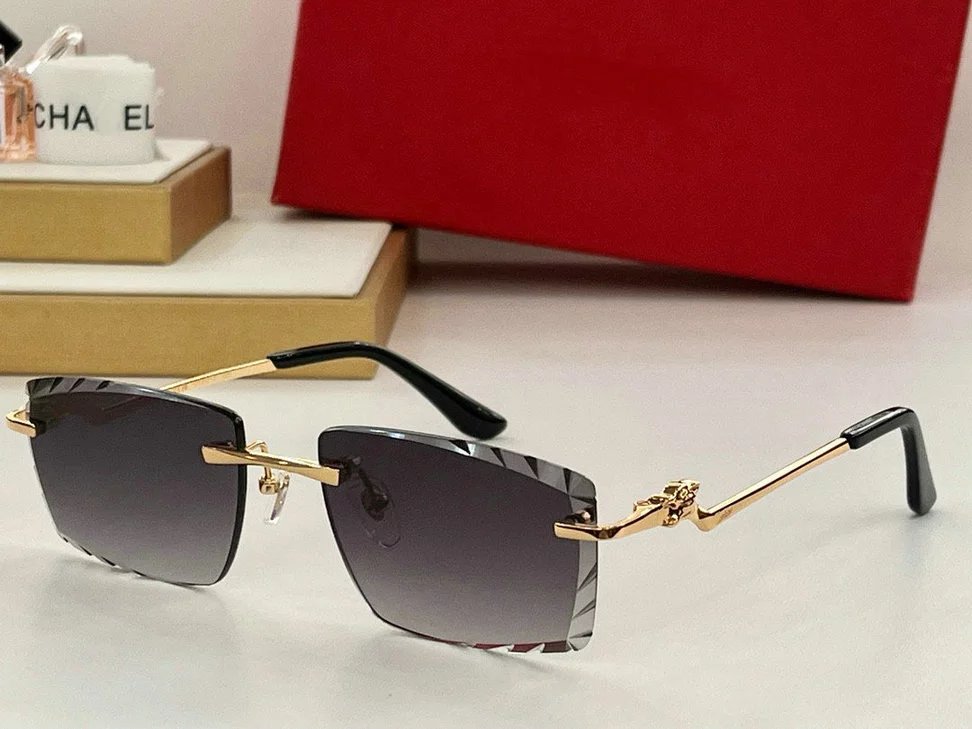 Design Rimless Gradient Sunglasses with Gold Panther Temple Tips Eyewear - 4