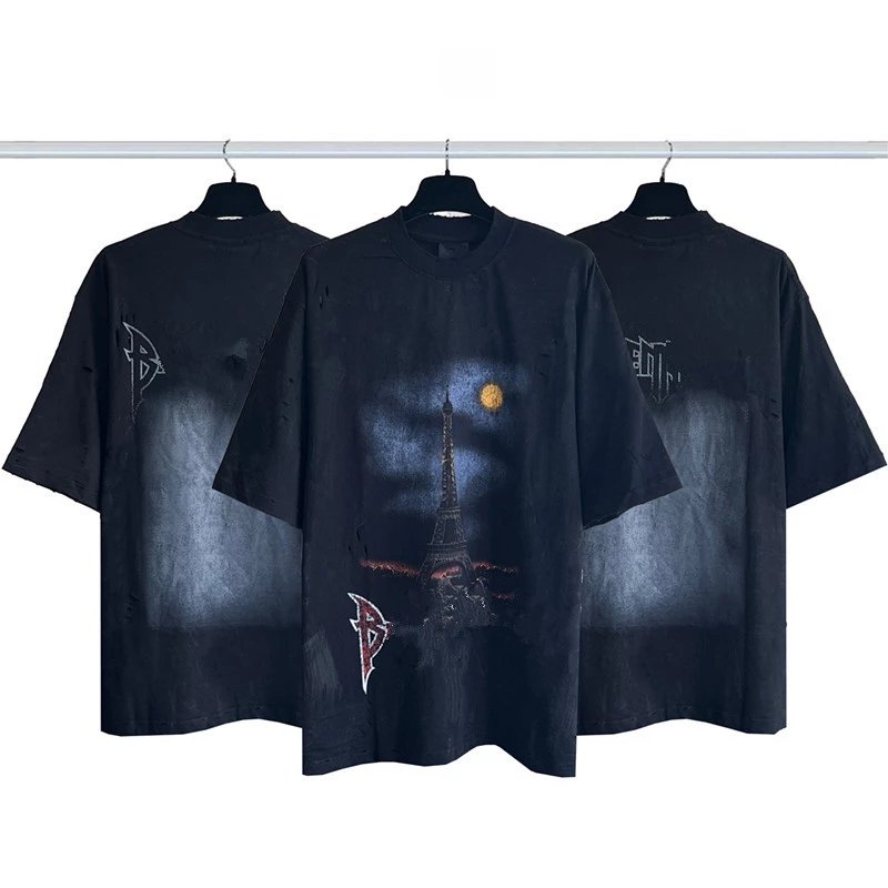 Eiffel Tower Moon Graphic Oversized T-Shirt Black