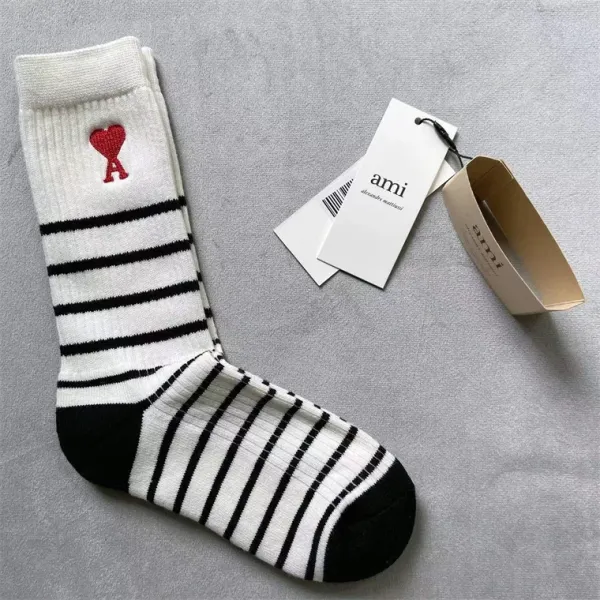Ami Alexandre Mattiussi Striped Heart Embroidery Socks Green - 6