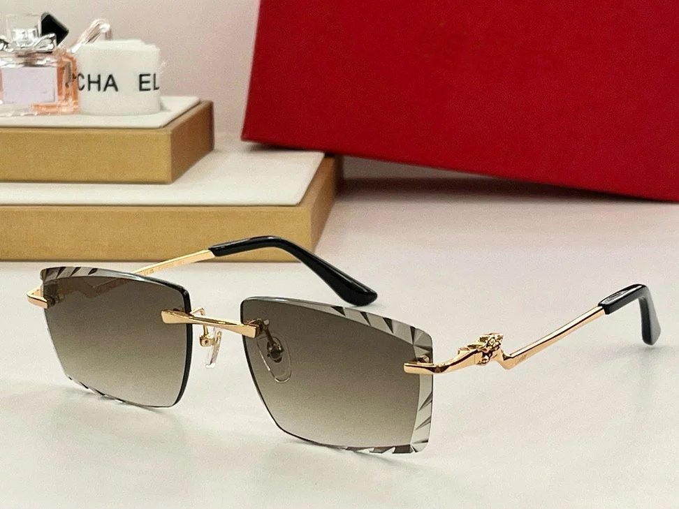Design Rimless Gradient Sunglasses with Gold Panther Temple Tips Eyewear - 7