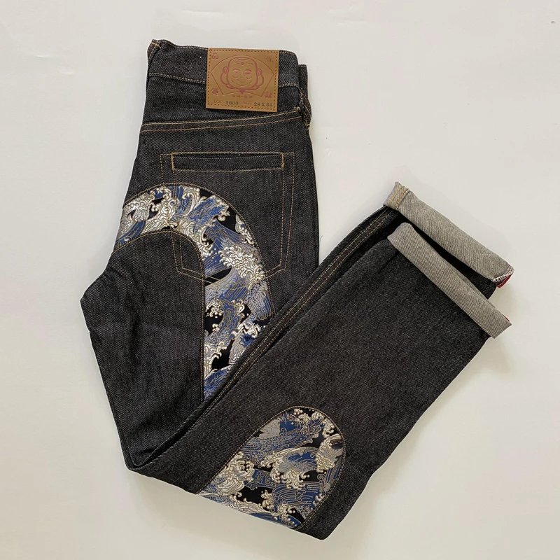 Evisu Daruma Patchwork Denim Jeans Black - 2