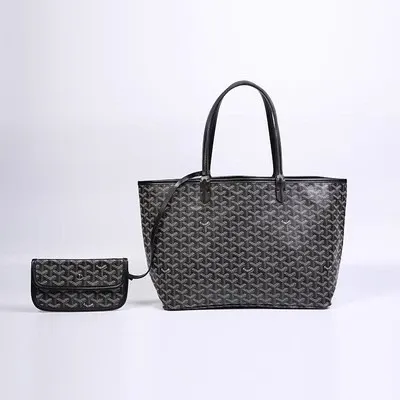 Goyard Saint Louis Tote Black Chevron Print Handbag with Mini Wallet Tote Bag - 1