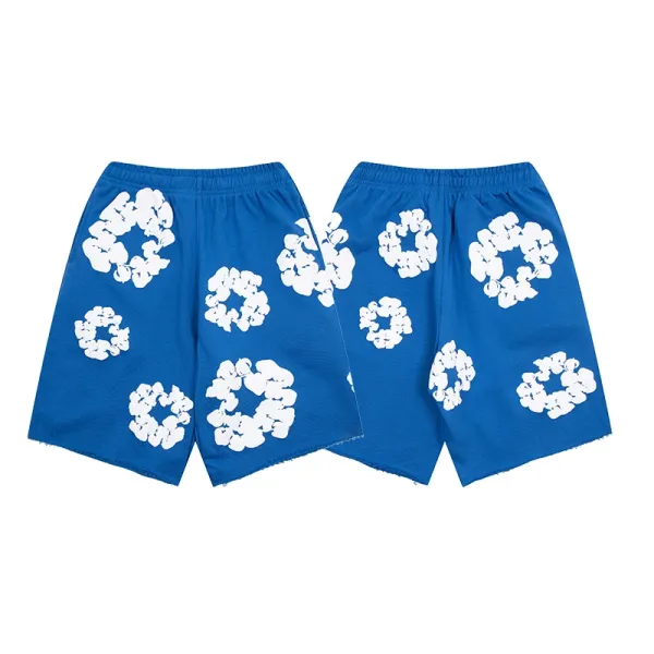 Design Floral Print Drawstring Shorts Blue - 1