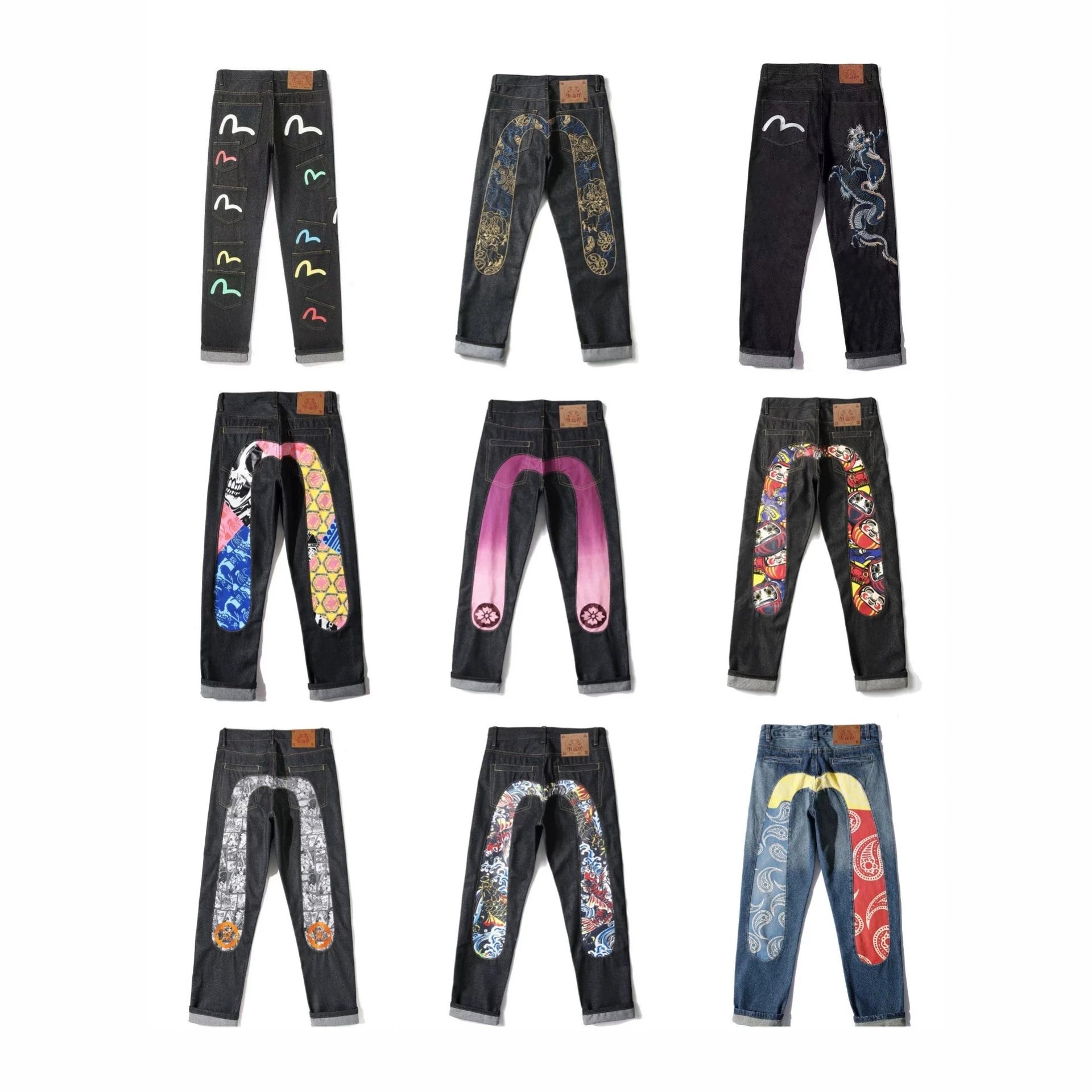Cross-border Premium Correct Version Streetwear EV Fortune God Unisex Slim Fit Edgy Fashion Best-Seller Jeans Collection