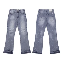 thumbnail for G D hand-painted ink splash panel drawstring high street casual denim trousers