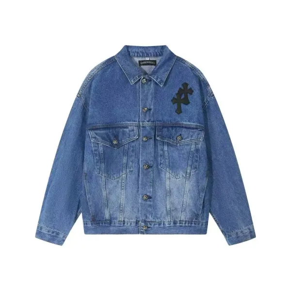 Chrome Hearts Cross Embroidered Light Wash Denim Jacket - 8