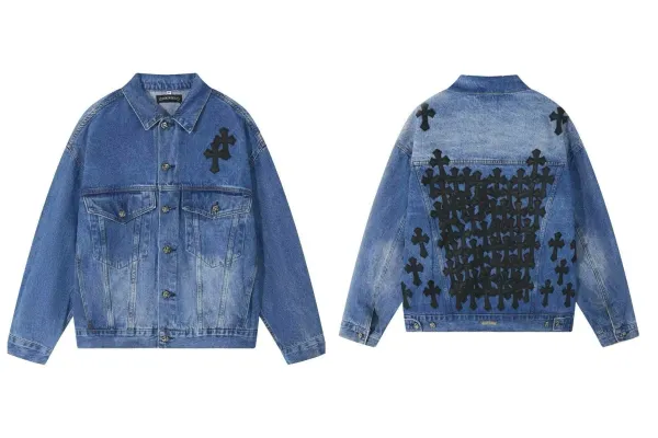 Chrome Hearts Cross-Embellished Denim Jacket Blue - 1
