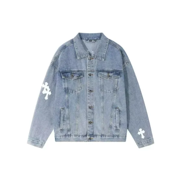 Chrome Hearts Cross Embroidered Light Wash Denim Jacket - 6