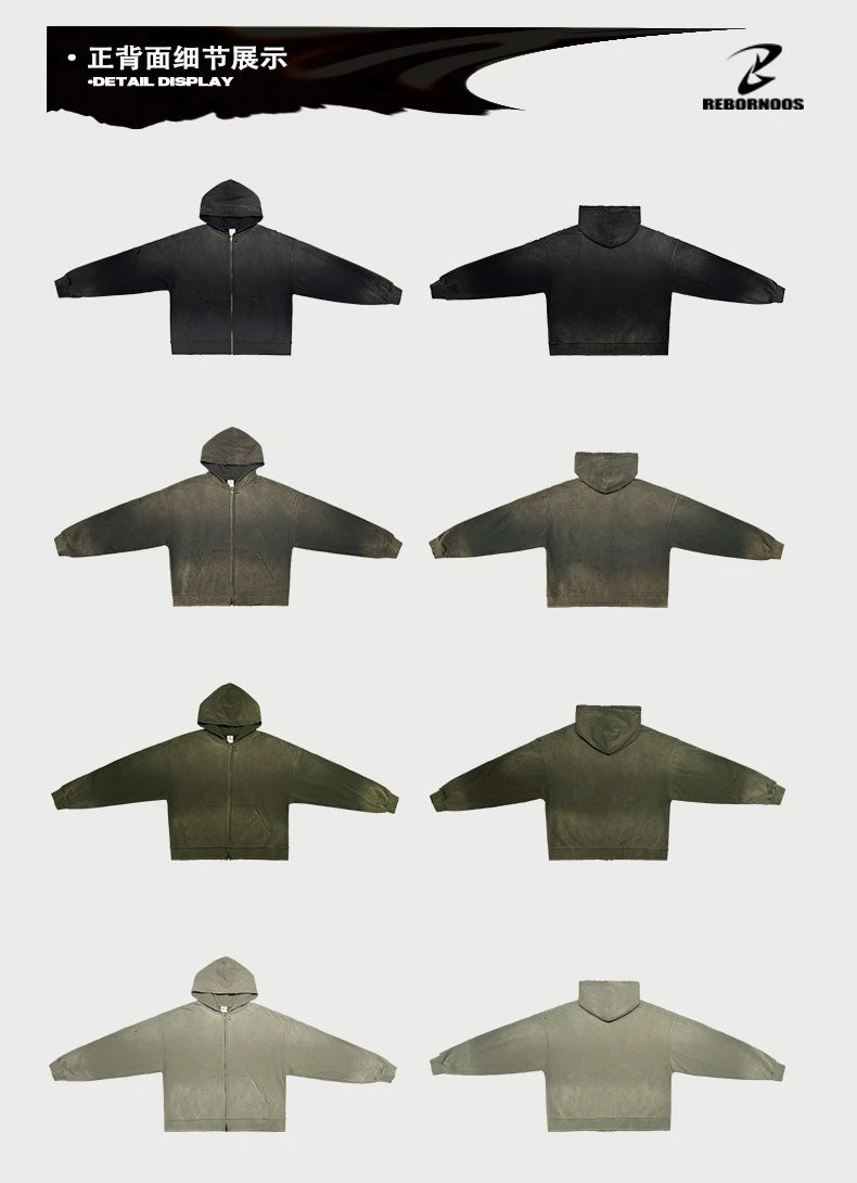 Off-White Distressed Oversized Zip-Up Hoodie Army Green - 7