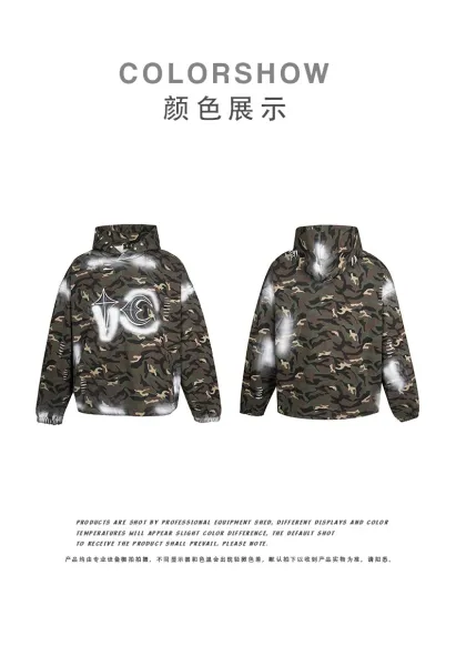Off-White Camo Hoodie with Spray-Paint Graphic - 5