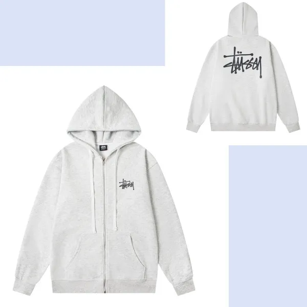 Stüssy Classic Logo Zip-Up Hoodie Gray - 1
