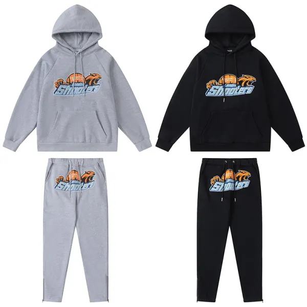 Trapstar Arch Logo Hoodie and Sweatpants Black/Gray Colorblock Set - 44