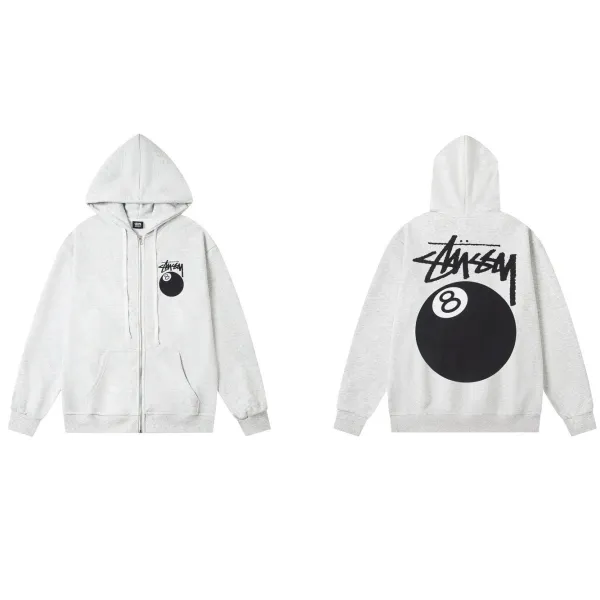 Stüssy 8-Ball Zip-Up Hoodie Light Gray - 1